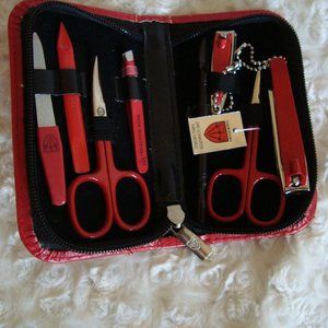 NWT Drei Schwerter Three Swords Germany Unisex Grooming Nail Kit Red 8 Piece